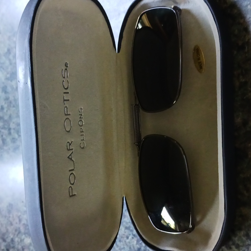 Men's Polar Optics Clip on Sunglasses & Case.